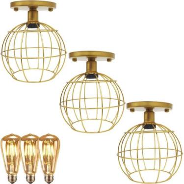 Imagem de 3 Lustres Teto Plafon + 3 Lâmpadas Led St64 Industrial Aramado Globo R