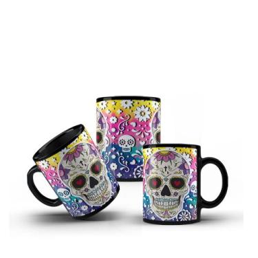 Imagem de Caneca Preta Porcelana Caveira Mexicana + Caixinha - RYLLO