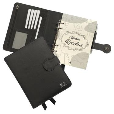 Imagem de Agenda Minhas Receitas Couro 168-R Personalizada Raffai Couros, Preto