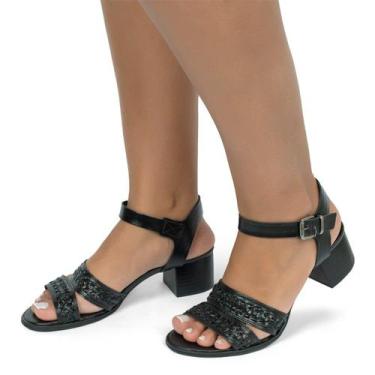 Imagem de Sandália de Salto em Couro Preto - Flor D Couro, 33
