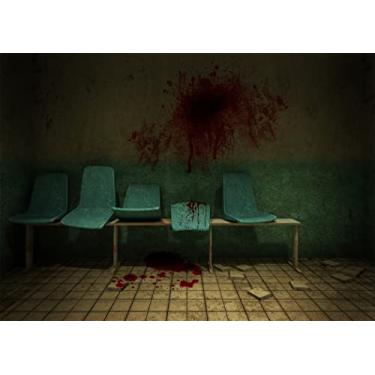 Imagem de BELECO Bloody Hospital Halloween Pano de fundo 2,4 x 1,8 m Tecido Horror e Assustador Assento Sangrento Splatter Assassinato Crime Fundo Halloween Tema Zumbi Decorações de Festa Horror Aniversário