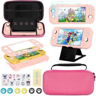 Imagem de Kit de acessórios para Nintendo Switch Lite – Conjunto de acessórios YOOWA com estojo de transporte, capa protetora, pacote com 2 películas protetoras de tela de vidro temperado, suporte ajustável, 6 apoios para polegar
