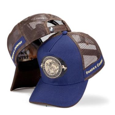 Imagem de Boné Sertanejo Telinha Trucker Azul Marinho Marrom Aba Curva Country P