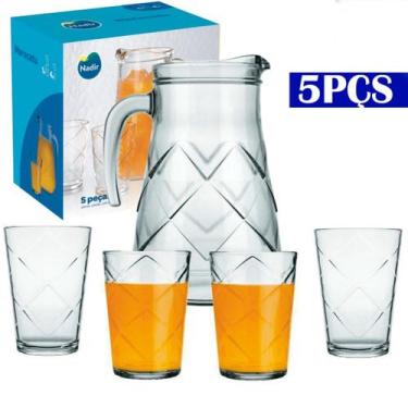 Imagem de Jarra De Suco Água 1,5 Litros Jogo Completo 4 Copos Vidro - Nadir