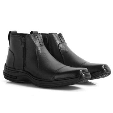 Imagem de Botina Masculina Couro Conforto Zíper Bota Leve Macia Preta ou Marrom 