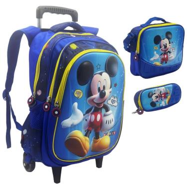 Imagem de Mochila Rodinha +lancheira térmica + estojo Mickey 3D