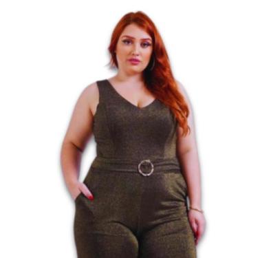 Imagem de Macacão Feminino Lurex Pantacourt c/Cinto Plus Size - AMOPLUS, Preto, 