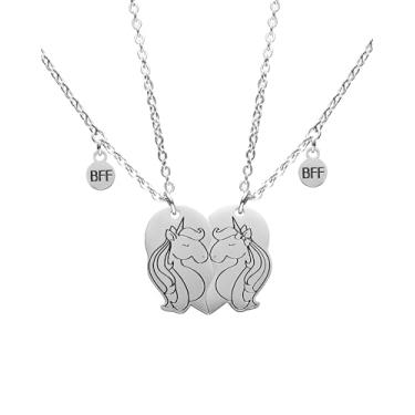Imagem de seensea Colares Best Friends para meninas BFF para 2 colares de meio coração, conjunto de 2 colares de amizade para meninas, Aço inoxidável, Sem Pedra Preciosa