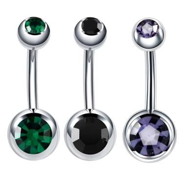 Imagem de Decentraland 3 peças 1,6 mm (14G) piercing de umbigo piercing corporal halteres piercing joias aço cirúrgico aço inoxidável aço inoxidável 10 mm, com zircão branco/azul escuro/rosa vermelha,