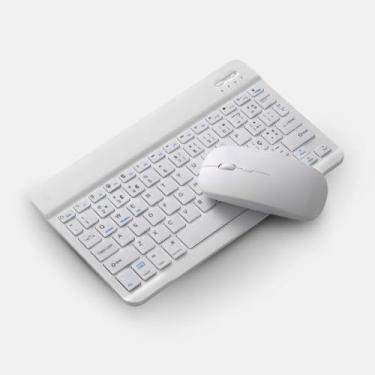Imagem de Kit Combo de teclado e mouse Bluetooth ultrafino, portátil, recarregável, sem fio, Compatível para tablet Android, celular, smartphone,mini, Pro, Air, (Branco)