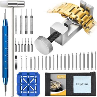 Imagem de Kit de reparo de relógio – Ferramenta de remoção de elos de pulseira de relógio profissional EasyTime, kit de ferramentas de remoção de pulseira de relógio, conjunto de ferramentas com barra de mola, 108 pinos de relógio para ajuste de pulseira, redimensionamento e substituição