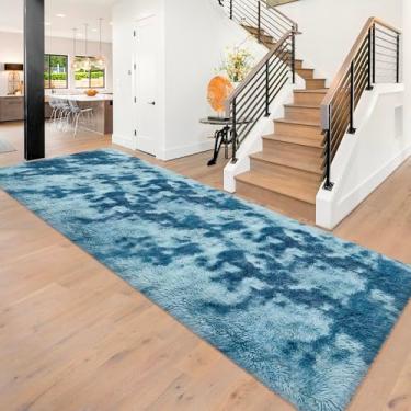 Imagem de JiaoBaba Tapete super macio e fofo para sala de estar, 9 x 3 m, tingido em azul claro, tapete peludo, lavável, antiderrapante, para quarto, cabeceira, berçário, meninas, meninos, dormitório, decoração