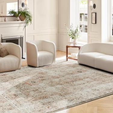 Imagem de LIMON HOME Tapete bege 20 x 25 cm para quarto, tapete bege claro, tapetes florais laváveis para sala de jantar, quarto, vintage, atualizado, antiderrapante, tapete de área espesso, 20 x 25 cm