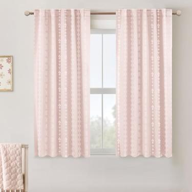Imagem de Cortinas rosa para quarto de meninas 2 painéis, cortinas curtas 60% blackout floral boho escurecimento para quarto