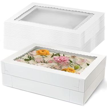 Imagem de MUMULULU 12pçs caixas de bolo de 14x10x4 polegadas com janela, caixas brancas de padaria, caixa grande para donuts, biscoitos, sobremesas, cupcakes, massas, tortas, embalagens