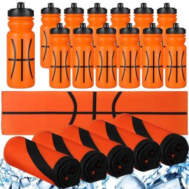 Imagem de HunnmingRe 24 peças de lembrancinhas esportivas incluem 12 peças de garrafas de água de plástico de 567 g para futebol, basquete, 12 peças de toalhas refrescantes de beisebol de softball, 101,6 x 30,5