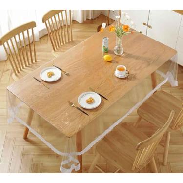 Imagem de JEGPWBKT Toalha de mesa impermeável de plástico transparente, toalha de mesa retangular com macramê de renda, à prova de derramamento de óleo, capa de mesa para mesas de jantar, festas e feriados