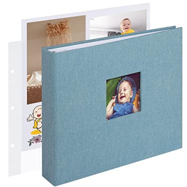 Imagem de 1DOT2 Álbum de Fotos Grande de 10 X 10 Polegadas com 3 Anéis, Faça Você Mesmo, com 30 Capas de Plástico, 60 Páginas E Capa de Tecido, Álbum de Recortes para Bebês, Viagens, Casamentos E Crianças
