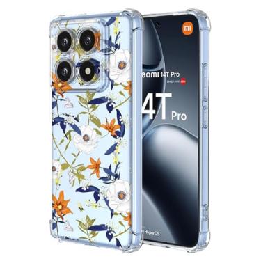 Imagem de RRXSYXL Capa para Xiaomi 14T Pro 5G com estampa floral transparente, capa macia à prova de choque para Xiaomi 14T Pro 5G, flores coloridas