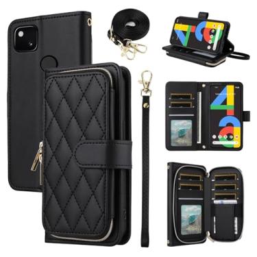 Imagem de Furiet Argyle Capa carteira para Google Pixel 4a 4G com alça de ombro, 9+ compartimento para cartão com zíper bolsa de couro PU de luxo capa de celular quadriculada para Pixel4a Pixle a4 5.8 2020