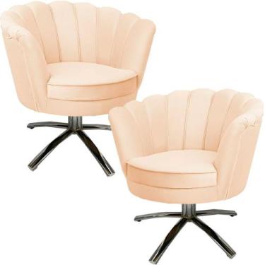 Imagem de Kit Duas Poltronas Giratórias Pétala em Sued Premium Bege - Sua Casa D