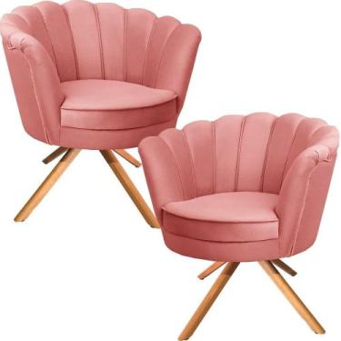 Imagem de Kit Duas Poltronas Giratórias Pétala em Sued Premium Rose - Sua Casa D