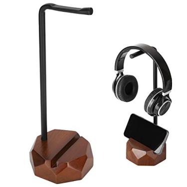 Imagem de Suporte de Fone de Ouvido de Madeira, Cabide de Fone de Ouvido de Madeira Maciça de Nogueira Rack de Suporte de Fone de Ouvido de Madeira Com Pilar de Ferro para Quarto de