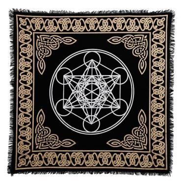 Imagem de Indian Consigners Tecido hexagonal Metatron Witchcraft Alter Tarot Spread Top Cloth Wiccan Square Spiritual 18 x 18 Sacred (Hexagonal Metatron Gold Prata)