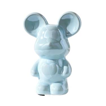 Imagem de Jaugufiy Estátua de rato de cerâmica, ornamento, estatueta, rato, ornamento para casa, cofrinho, cofre, caixa de dinheiro, decoração de quarto de crianças, presentes de aniversário (azul)