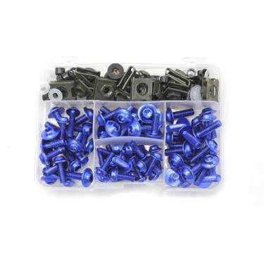 Imagem de REWOLFNUS Kit universal de parafusos de carenagem 177 peças de parafusos coloridos fixadores de parafusos de bicicleta esportiva carenagem para a maioria das motocicletas (azul)