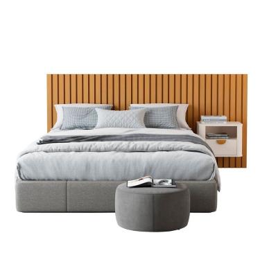 Imagem de Cabeceira Ripada Maracá Queen com 1 Mesa de Cabeceira Curva Buriti OFFWHITE