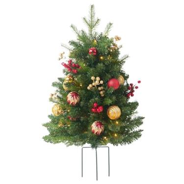 Imagem de Árvore de Natal artificial, decoração de varanda sazonal, árvore falsa com cones e bolas, árvore de Natal iluminada com 8 modos de iluminação, suprimentos decorativos para festas de fim de ano para