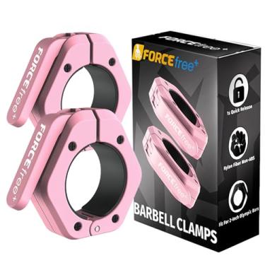 Imagem de Forcefree+ Clipes de barra (par), braçadeiras de barra, grampos olímpicos de liberação rápida com aderência TPR antiderrapante, coleiras de barra para levantamento de peso seguro e levantamento de