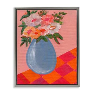 Imagem de Stupell Industries Design de arte de parede em tela emoldurada com buquê rosa brilhante flutuante cinza por Nikita Jariwala, 17 x 21