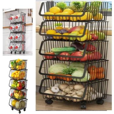 Imagem de Carrinho Auxiliar Organizador Escritorio Banheiro Cozinha Fruteira Em Aço Multiuso Brinquedos Preto