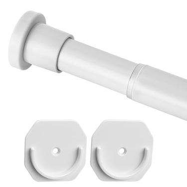 Imagem de Haste de armário – 76 a 127 cm, extensor de haste para pendurar no armário sem perfuração – Barra branca ajustável para pendurar roupas, com suporte para armário, banheiro, janelas (com suporte)