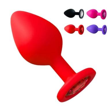Imagem de Plug Anal De Silicone Médio Com Pedra 8 X 3,5 Cm Experiência Suave Ultra Macio [VERMELHO]