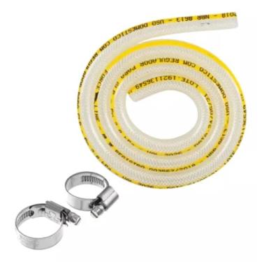 Imagem de Mangueira Mulituso Gás 3/8 Transparente 2m Metros com Braçadeiras Abraçadeiras Reforçada Grossa Fogão Cozinha Jardim