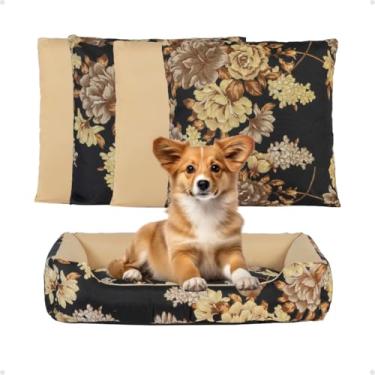 Imagem de Cama Pet Colchonete Com Kit De 4 Jogo De Almofada Com Zíper (Preto com Palha)