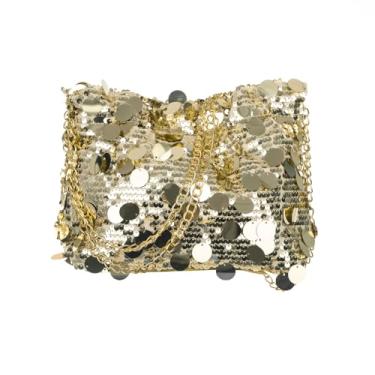 Imagem de Sither Bolsa de mão para noite grande de lantejoulas bolsa de corrente de elos para mulheres com glitter brilhante para presente de festa de formatura, Dourado, Medium