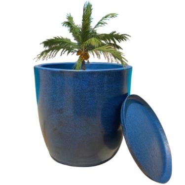 Imagem de Vaso De Planta Grande Bojo Com Prato G (azul)