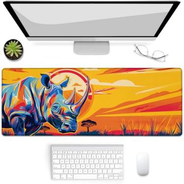 Imagem de VANZEV Sunset Rhinoceros Gaming Mouse Pad, Mouse Pad, Tapete de mesa, Base de Borracha Antiderrapante para Computadores, Laptop, Escritório, Escola, Acessórios de Casa Presentes 80 cm x 30 cm