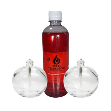 Imagem de Conjunto Velas Lamparina 100ml Com Fluído Vermelho 500ml - Velas Jesus