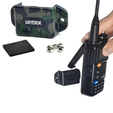 Imagem de UAYESOK Suporte de suporte de clipe de rádio bidirecional, alto-falante walkie talkie microfone e rádio CB suporte de suporte de carro, fixação de parafuso traseiro adesivo (camuflagem)
