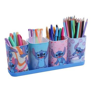Imagem de Kit 4 Porta Canetas Lápis Stitch Estampado Organizador - Plasútil