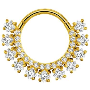 Imagem de TRBR Anel de septo quadrado CZ 16G, aço cirúrgico, joia de pedra preciosa articulada segmento clicker brinco daith, calibre 16, ouro, prata, 8 mm, 16G-8mm, Aço inoxidável cirúrgico 316L, Zircônia