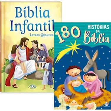 Imagem de Kit Bíblia Infantil  Letra Grande  Capa Dura Almofadada + Livro 180 Hi