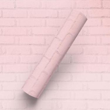 Imagem de Papel de Parede Adesivo Lavável Estilo Tijolinhos Rosa Rustico  - Deli