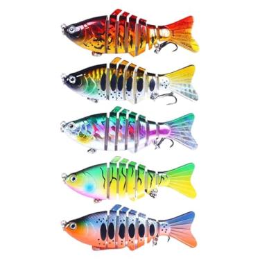 Imagem de Deevoka Kit de iscas de pesca com 5 peças, iscas artificiais multiarticuladas, presentes realistas, artificiais práticas com anzóis triplos
