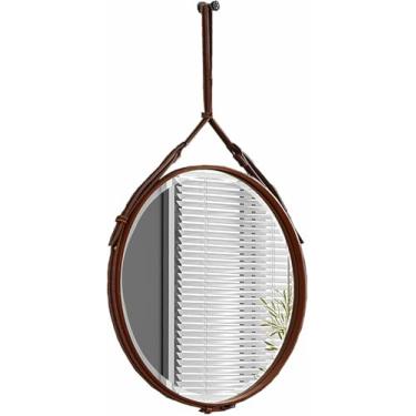 Imagem de Espelho De Parede Redondo Com Corrente De Couro, Espelho Decorativo Moderno Para Casa Banheiro Quarto, Sala De Estar, Entrada, Marrom/laranja, Brown, ø70cm/27.6in
